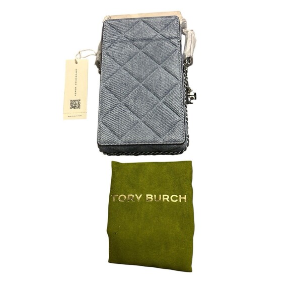 Tory Burch FLEMING Flap PHONE CROSSBODY Quilted Denim SUEDE New RET. $440 - Picture 2 of 5